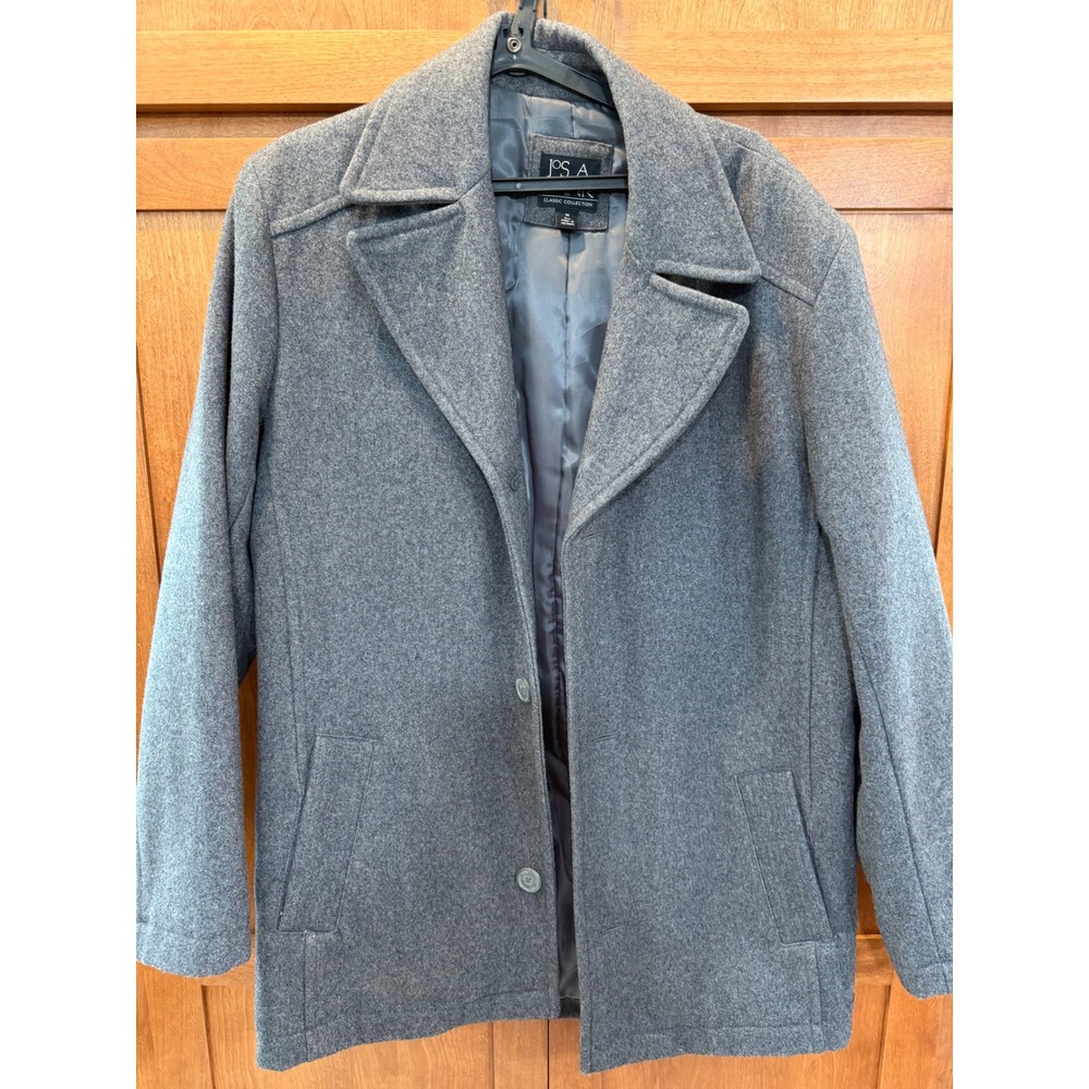 Jos A Bank Classic Collection Mens Gray Wool Blend Car Coat Jacket Size M Reg